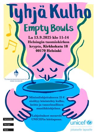 Otamme osaa Tyhjä kulho -tapahtumaan. 13.92025 klo 11-14 voit ottaa osaa UNICEF:n hätäaputyöhön tulemalla tunnelmalliselle...