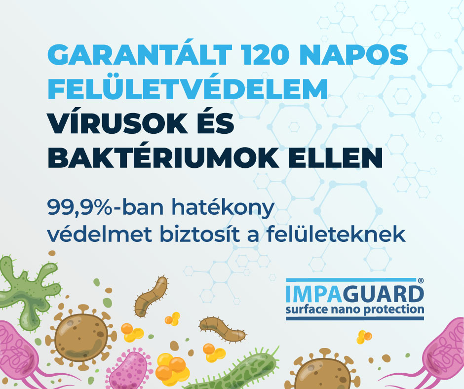 Garantált 120 napos felületvédelem vírusok és baktérumok ellen