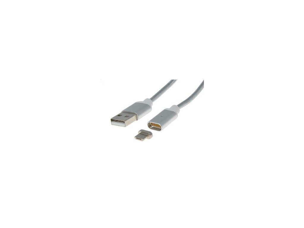 Magnetický micro USB 2.0, A-B nabíjecí a datový kabel 1m, stříbrný
