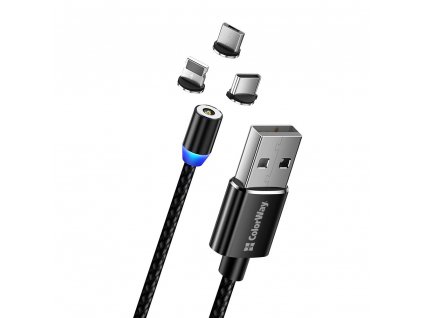 ColorWay nabíjecí kabel 3v1 USB - Lightning, microUSB a USB-C 1m, magnetický (CW-CBUU020-BK)