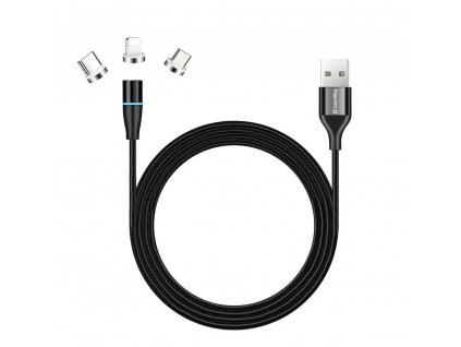 ColorWay kabel 3v1 USB - Lightning, microUSB a USB-C 1m, QC, magnetický (CW-CBUU038-BK)