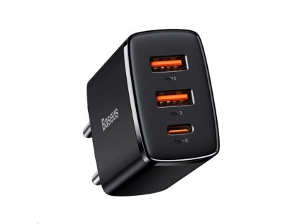 Baseus kompaktní rychlonabíjecí adaptér 2x USB-A, 1x USB-C 30W černá (CCXJ-E01)