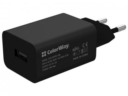 ColorWay AC nabíječka 1xUSB 10W, černá (CW-CHS012-BK)