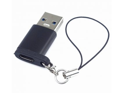Adaptér USB3.0 A male - USB-C Female, černý s očkem na zavěšení (kur31-19)
