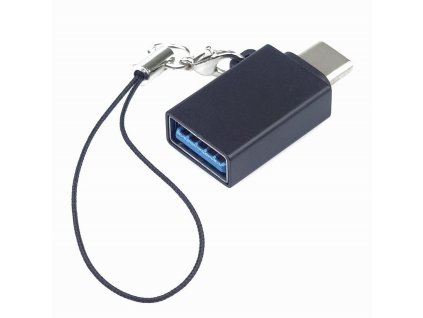 Adaptér USB-C male - USB3.0 A female, OTG, černý s očkem na zavěšení (kur31-18)