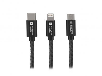 Natec vícekonektorový kabel 3v1 USB Micro + Lightning + USB-C, textilní opletení, 1m (NKA-1202)