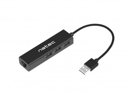 Natec Dragonfly rozbočovač 3x USB 2.0 HUB + RJ45, černý (NHU-1413)