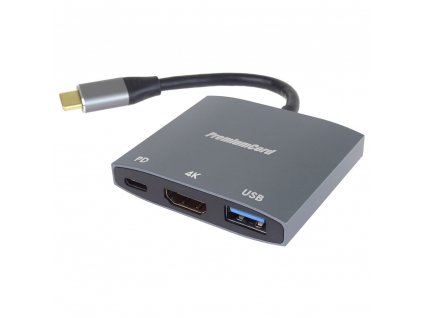 Adaptér USB-C na HDMI, USB3.0, PD, rozlišení 4K a FULL HD 1080p (ku31hdmi15)