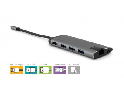 VERBATIM USB-C Multiport HUB, 3x USB 3.0, 1x USB-C, HDMI, LAN, SD, microSD, šedá dokovací stanice (49142)