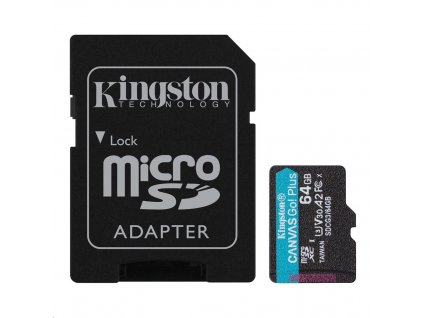 KINGSTON microSDXC 64GB Canvas Go! Plus A2 U3 V30 170MB/s + SD adaptér (SDCG3/64GB)