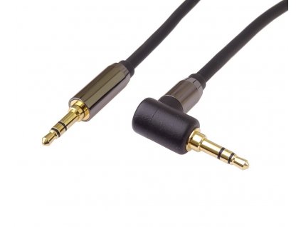 HQ stíněný kabel stereo Jack 3.5mm - Jack 3.5mm zahnutý 90° 1,5m (kjqmm015-90)