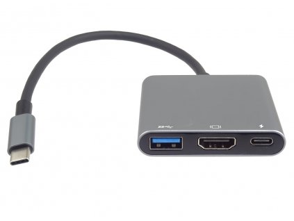Adaptér USB-C na HDMI + USB3.0 + PD, rozlišení 4K a FULL HD 1080p (ku31hdmi20)