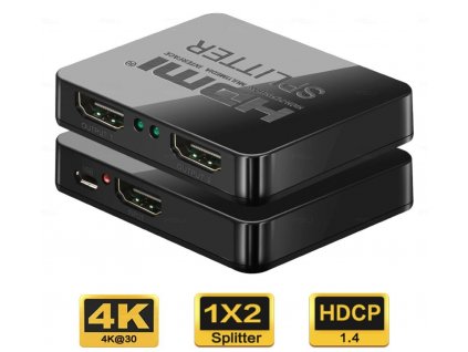 HDMI splitter 1-2 porty, s napájením z USB, 4K, FULL HD, 3D (khsplit2c)