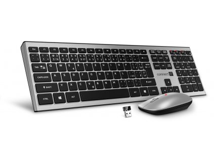 Connect IT Combo bezdrátová stříbrná klávesnice + myš, (+2x AAA +1x AA baterie), CZ+SK layout (CKM-9010-SL)