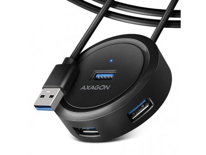 AXAGON HUE-P1AL, 4x USB 3.2 Gen 1 ROUND hub, micro USB napájecí konektor, kabel USB-A 1.2m (HUE-P1AL)