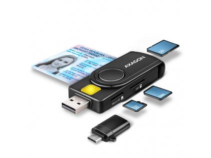 AXAGON CRE-SMP2A, USB-A PocketReader 4-slot čtečka Smart card (eObčanka) + SD/microSD/SIM (CRE-SMP2A)