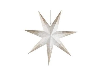 Vánoční hvězda papírová závěsná se zlatými třpytkami na okrajích, bílá, 60 cm, vnitřní (DCAZ07)