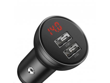 Baseus duální USB adaptér do automobilu s displejem 4,8A 24W, šedá (CCBX-0G)