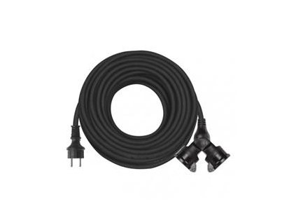 Venkovní prodlužovací kabel 25m / 2 zásuvky / černý / guma / 230 V / 1,5mm2 (P0604)
