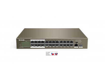 Tenda TEF1126P-24-250W PoE AF / AT switch - 24x PoE 100 Mb/s + 2x Uplink 1Gb/s RJ45/SFP, PoE 225W (TEF1126P-24-250W)