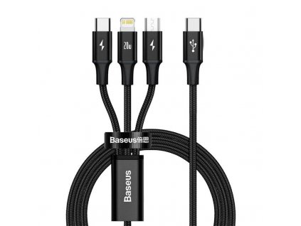 Baseus Rapid Series nabíjecí/datový kabel 3v1 USB-C/ (microUSB + Lightning  PD 20W + USB-C) 1.5m černá (CAMLT-SC01)