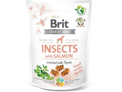 Brit Care Dog Crunchy Cracker. Insects with Salmon enriched with Thyme, 200g pamlsky pro psy