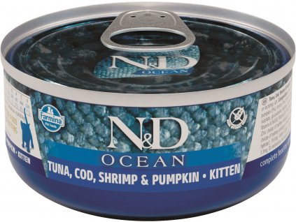 N&D OCEAN CAT Kitten Tuna & Cod & Shrimp & Pumpkin 70g konzerva pro koťata (8606014106817)