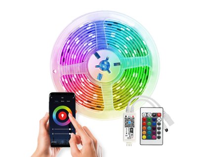 Solight wifi Smart LED světelný pás, RGB, 5m, sada s adaptérem a dálkovým ovladačem (WM57)