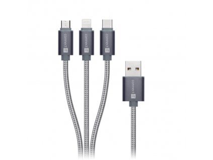 Connect IT Wirez 3in1 USB-C & microUSB & Lightning, silver gray, 1,2m (CI-1229)