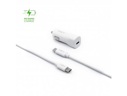 Set autonabíječky FIXED s USB-C výstupem a USB-C/USB-C kabelu, podpora PD, 1 metr, 18W, bílý (FIXCC18-CC-WH)