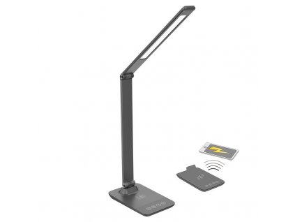 Solight LED stmívatelná lampička s bezdrátovým nabíjením, 10W, změna chromatičnosti, šedá (WO55-G)