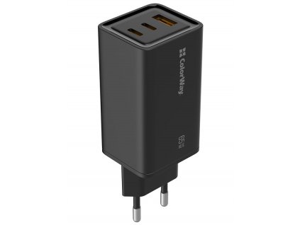 ColorWay USB nabíječka 1x USB-A, 2x USB-C/ 65W, černá (CW-CHS039PD-BK)