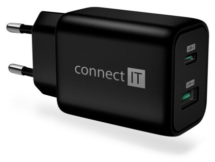 CONNECT IT Wanderer2 GaN nabíjecí adaptér 1×USB-C + 1xUSB-A, 33W PD, černá (CWC-2080-BK)