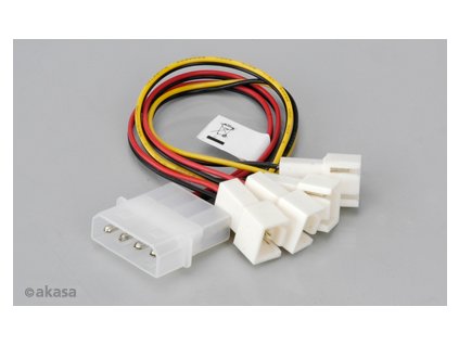 AKASA kabel redukce 4-pin PSU molex na 4x 3-pin fan, redukce otáček (AK-CB001)