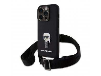 Karl Lagerfeld Saffiano Crossbody Metal Ikonik Zadní Kryt pro iPhone 15 Pro Black (57983116666)