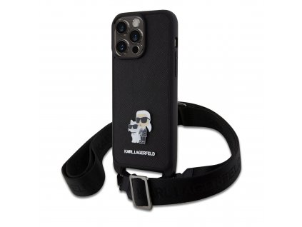 Karl Lagerfeld Saffiano Crossbody Metal Karl and Choupette Zadní Kryt pro iPhone 15 Pro Max Black (57983116655)