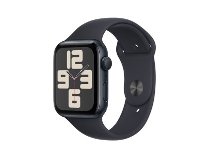 Apple Watch SE 44mm Temně inkoustový hliník s temně inkoustovým sportovním řemínkem - S/M (MRE73QC/A)