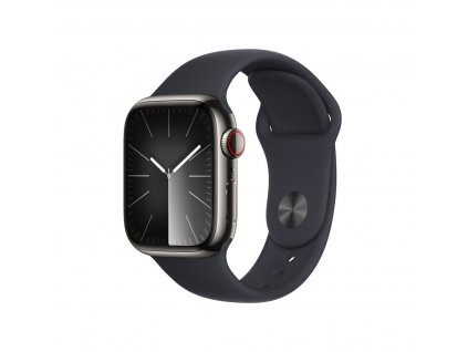 Apple Watch Series 9 41mm Cellular Grafitově šedý nerez s temně inkoustovým sportovním řemínkem - M/L (MRJ93QC/A)