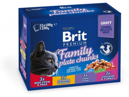 Brit Premium Cat Pouches Family Plate 1200g (12x100g) kapsičky pro kočky (8595602506255)