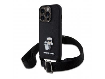 Karl Lagerfeld Saffiano Crossbody Metal Karl and Choupette Zadní Kryt pro iPhone 15 Pro Black (57983116653)