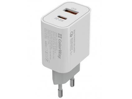 ColorWay CW-CHS037PD-WT, 1x USB a 1x USB-C, 30W, bílá (CW-CHS037PD-WT)