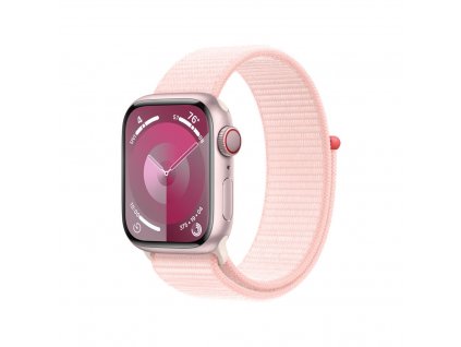 Apple Watch Series 9 41mm Cellular Růžový hliník se světle růžovým provlékacím sportovním řemínkem (MRJ13QC/A)