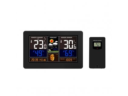 Solight meteostanice, aplikace Smart Life, extra velký barevný LCD, teplota, vlhkost, tlak, USB nabíjení, černá (TE81WIFI)