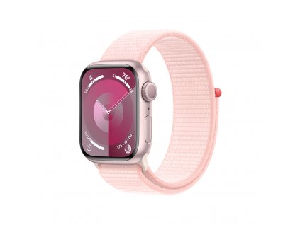 Apple Watch Series 9 41mm Růžový hliník se světle růžovým provlékacím sportovním řemínkem (MR953QC/A)