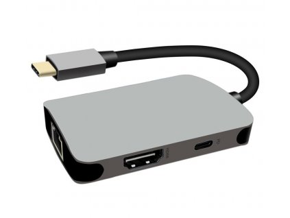 USB-C na HDMI + RJ45 + PD adaptér, hliníkové pouzdro (ku31dock18)