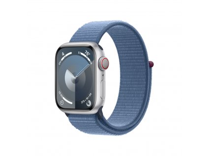 Apple Watch Series 9 41mm Cellular Stříbrný hliník s ledově modrým provlékacím sportovním řemínkem (MRHX3QC/A)