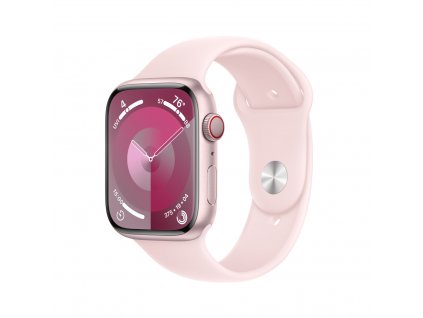 Apple Watch Series 9 45mm Cellular Růžový hliník se světle růžovým sportovním řemínkem - S/M (MRMK3QC/A)