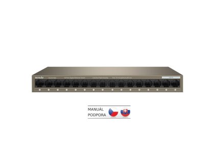 Tenda TEG1016M 16-port Gigabit Switch, 16x 10/100/1000 Mb/s, Fanless, MAC 8K, napájení AC/DC, i zeď (TEG1016M)