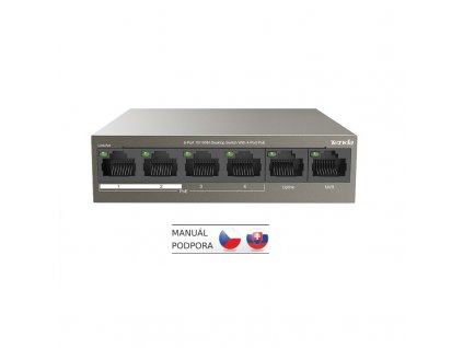 Tenda TEF1106P-4-63W PoE AT switch 4x PoE 802.3af/at, 6x 100Mb/s, PoE celkem 63W, fanless, PoE+ (TEF1106P-4-63W)