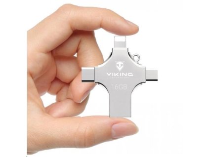 Viking USB Flash disk 3.0 4v1 s koncovkou Lightning/Micro USB/USB/USB-C, 16 GB, stříbrná (VUF16GBS)